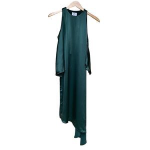 NEW OUTLINE One of a Kind Edgy Low-High Asym Satin Top Green Women 4
